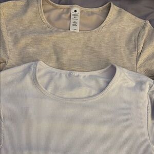 Yogalicious White and Cream Fitted Ribbed Short Sleeve Tees.